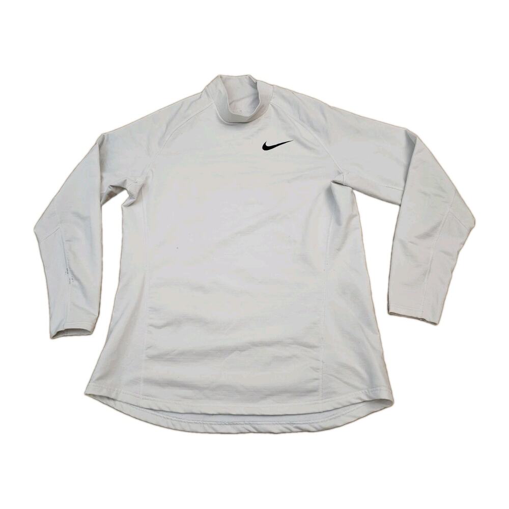 Nike Shirt Mens XL Dri-Fit Therma Mock Crew LS Training Athletic 929731 White